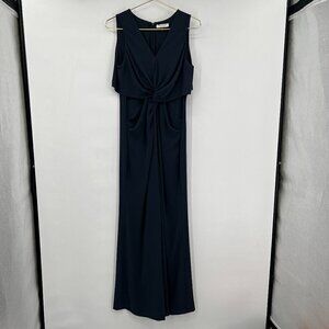 Halston Heritage Women's Wide Leg Jumpsuit Navy Blue Sleeveless Size 8